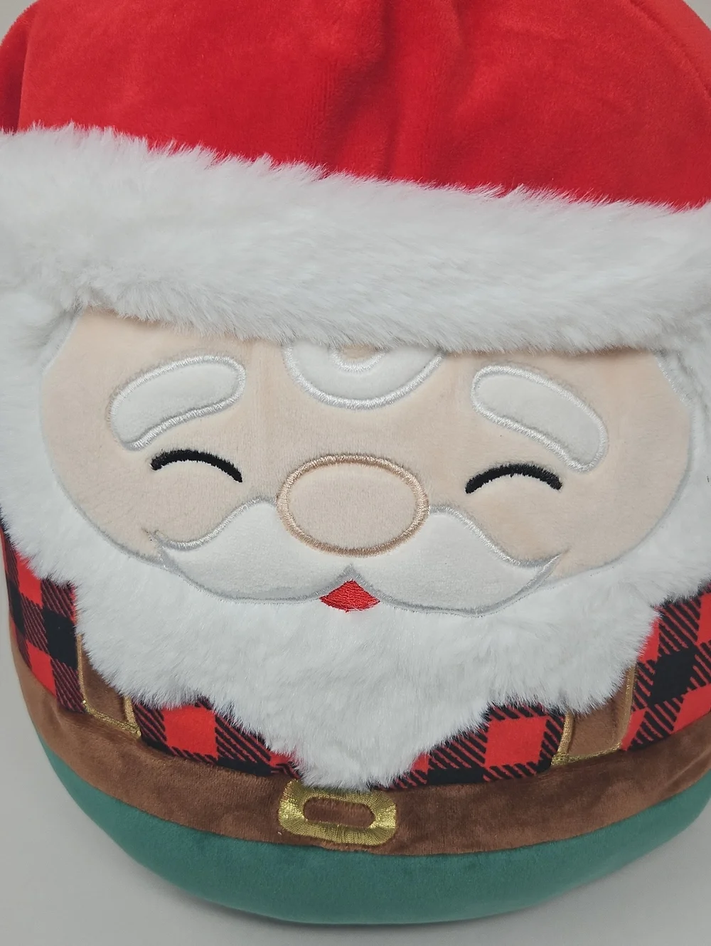 Squishmallows Nick The Santa Claus Teal Plaid Plush Faux Fur Trim